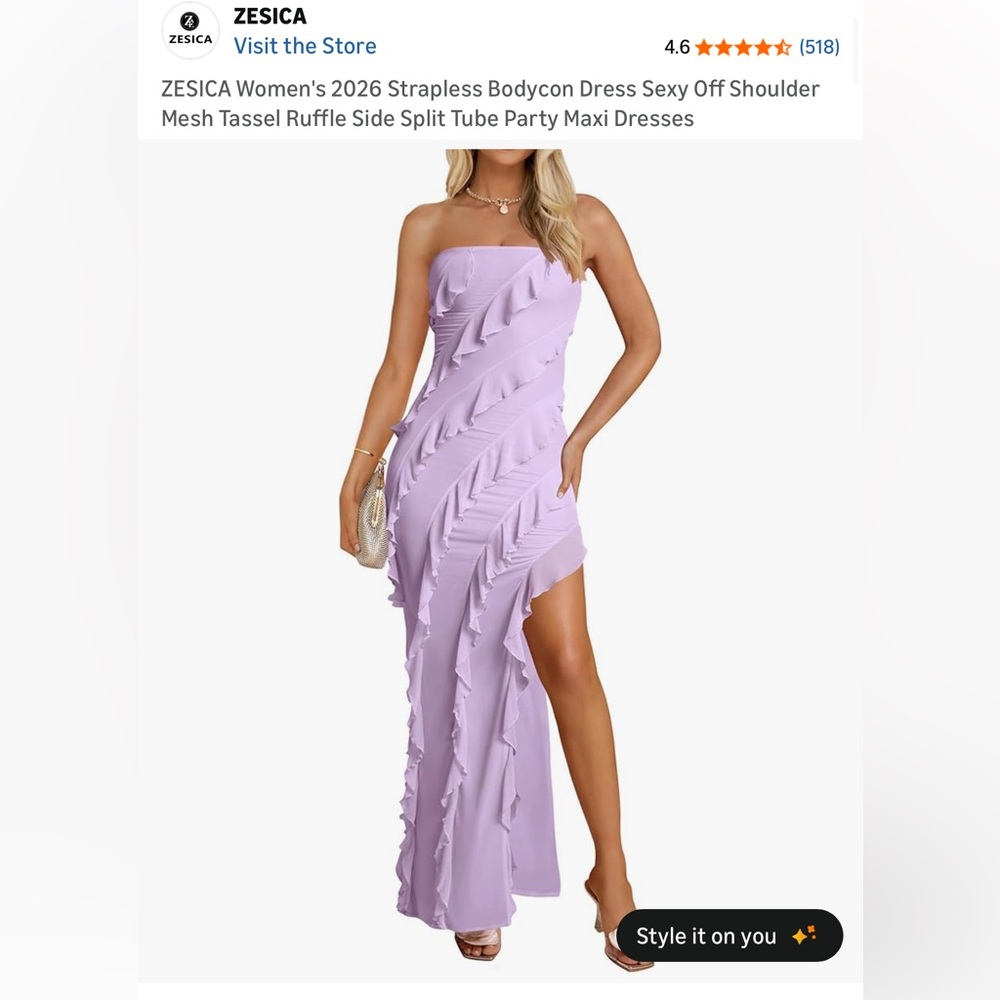 Elegant Lavender Strapless Dress